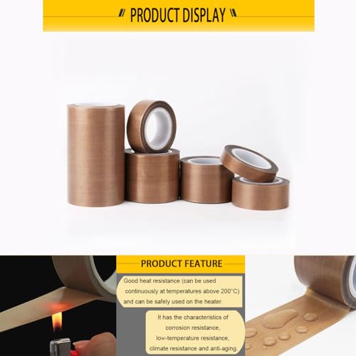 Image of PTFE Coated Fabric Tape Teflon Adhesive Tape High Temperature Vacuum, Hand and Impulse Sealers Machine Sealing Tape 0.18mm Thick (30mm-10M)