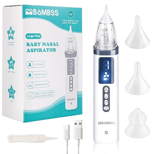 Image of Nasal Aspirator for Baby, MBQMBSS Electric Nose Sucker with 3 Levels Adjustable Strong Suction, Toddler Booger Sucker with Silicone Tips, Soothing Music and Colorful Lights