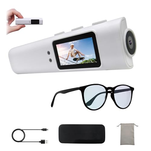 Broadwatch ウェアラブルカメラ アクションカメラ モニター付き 広角 WEBカメラ 動画再生 ボイスレコーダー 取り付け 目線 20g 眼鏡/かばん/ポケットに取り付けて ブルーライトカット眼鏡/ケース付き 【Peta Came】