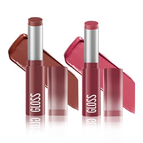 Image of 2Pc Butter Lipstick Tinted Lip Balm, Shine Moisturizing Plumper Lipstick for Women, Natural Nourishing Hydrating Lip Gloss Stain for Dry Lips, Lightweight Lip Liner Care Vegan Makeup, 01 & 02