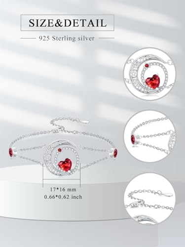 Image of Dorunmo 925 Sterling Silver Moon Heart Birthstone Anklet Bracelets for Women Best Mother's Day Birthday Jewelry for Wife Girlfriend Mom Her