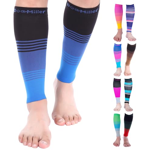 Doc Miller Compression Calf Sleeve for Men & Women, 20-30 mmHg Graduated Support, Knee High, Running, Shin Support, Calf Sleeves, Striped Design, 1 Pair