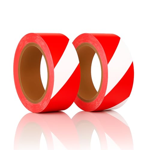 Reactive Brands Hazard Tape Red and White – 50mm x 33m Strong Adhesive Warning & Caution Tape – Durable Floor Marking Tape for Safety Zones, Warehouses, Construction Sites, and Work Areas (2 ROLLS)