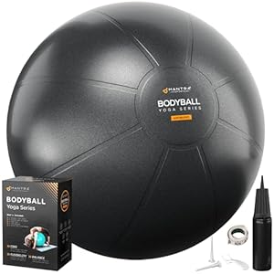MANTRA SPORTS Exercise Ball – 65cm Birthing Ball Pregnancy Ball, Yoga Ball, Gym Ball Physio Ball – Anti-Burst Slow-Deflate, Non-Slip PVC | Pump, Plugs and Measuring Tape included – Black