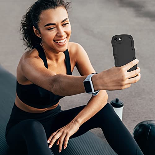 For Iphone Se Case 2022/2020, Iphone 8/7 Case Wave, Curly Frame Design For Women Girls, Cute Wavy Solid Color Aesthetic Phone Case Soft Flexible Tpu Shockproof Full-Body Protective Case Cover, Black #TOP4
