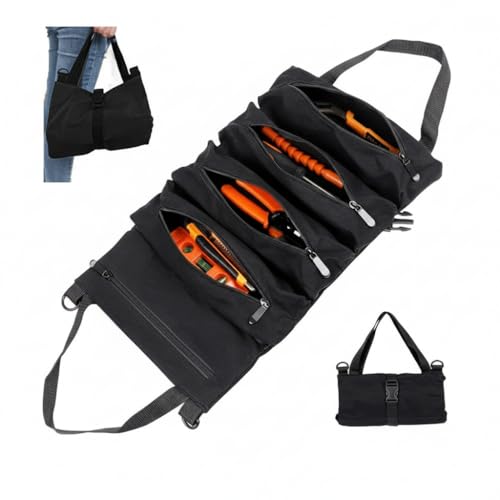 Image of SRZ Tool Kit Storage Organiser for Home & Car Tool Bag Gardening Tools, Electrical Tool, Utility Tool Bag, Car Tool Kit (5 Zipper Pockets, ONLY BAG NO TOOLS - NEW IMPROVED)