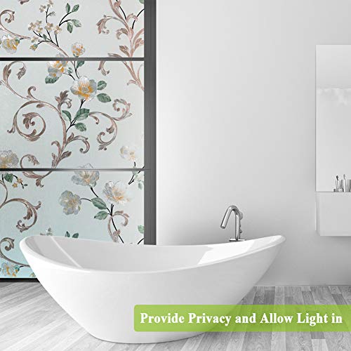 No Glue Window Films Elegant Flower,Static Cling Glass Door Film,Frosted Privacy Glass Clings Etched Glass,Anti-Uv,Heat Control For Home And Office Decoration, 17.5In. By 78.7In. #TOP1