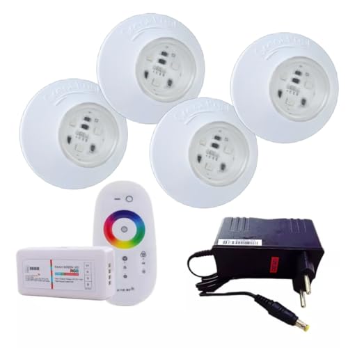 KIT 4 LED PARA PISCINA SMD RGB 95MM 18 LÂMP + MÓDULO E FONTE