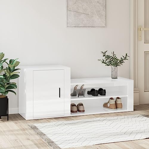 WKIEQACO Home & Garden,Mueble zapatero blanco brillante 130 x 35 x 54 cm, madera de ingeniería