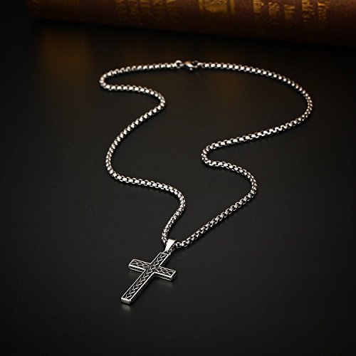 2Ndlink Classic Black Mens Titanium Cross Necklace Pendant,22.5" Rolo Curb Chain #TOP3