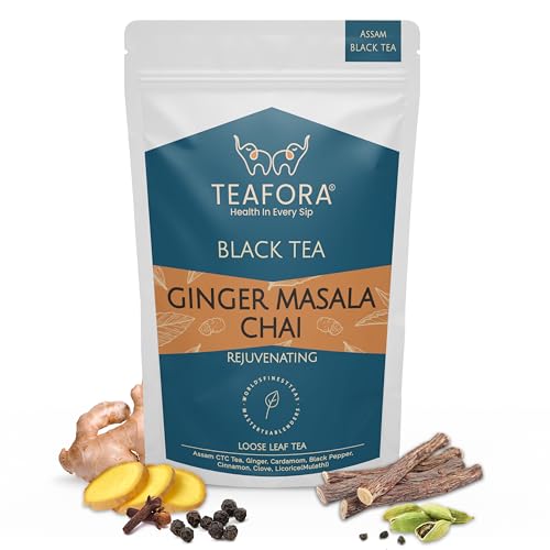 Image of TEAFORA Ginger Masala Chai Tea | Assam CTC Loose Black| Blended with Authentic Indian Spices | Indian Ginger Tea | 100% NATURAL INGREDIENTS - 100g