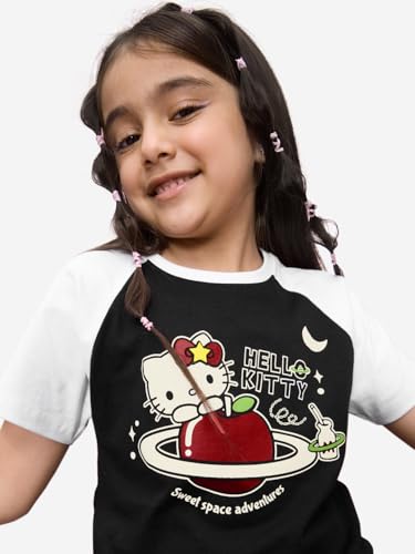 Image of The Souled Store Girls Cotton Regular Hello Kitty: Sweet Space Round Neck Short Sleeves and Graphic Printed T-Shirts