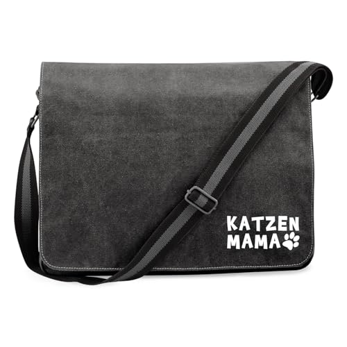 Huuraa Umhängetasche Katzenmama Tapse 14 Liter Black Canvas Laptoptasche Geschenkidee