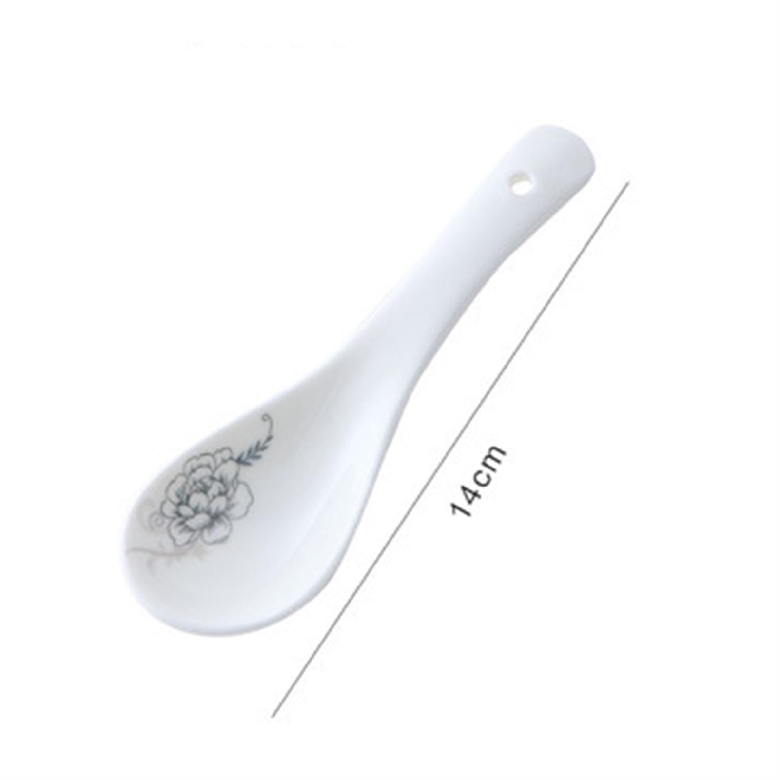 CFFQDQUANB Dinner Spoon, Soup Spoon Chinese Ceramic Soup Spoons with Underglaze Colored Patterns, Tradition White Ceramic Spoon Suitable for Soup, Set of 2 Dinner Spoon