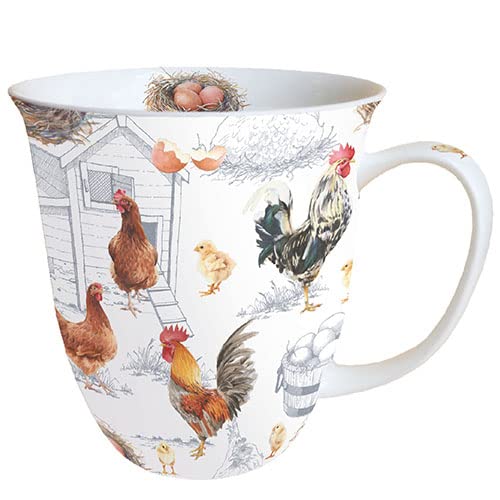 Ambiente Becher Mug Tasse Tee/Kaffee Becher ca. 0,4L Huhn Hahn Küken Chicken Farm