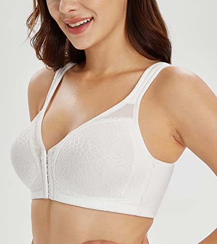 Image of Lemorosy Women's Plus Size Full Coverage Front Closure Posture Back Unpadded Wireless Double Support Minimizer Bra