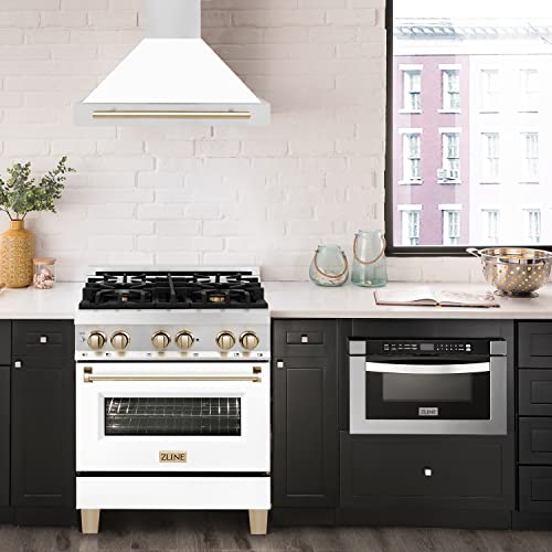 Zline Kitchen And Bath KB4STZ-WM30-G Zline 30 Inch Autograph Edition Convertible Stainless Steel Range Hood With White Matte Shell And Polished Gold Accents thumb #4