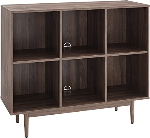 Crosley Furniture Liam Record Storage Cube Bookcase with 6 Cubes, Vinyl Record Holder and Bookshelf, Walnut