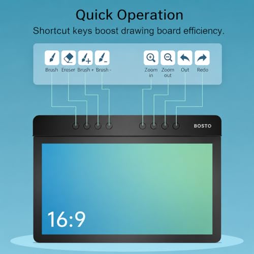 Image of BOSTO T1060K Graphics Drawing Tablet 10X6 inch with 16K Pen Levels Battery-Free Pen, 8 Multimedia Keys and, Support Android, Windows Ideal Use for Distance Education and Wed Conference (Black)