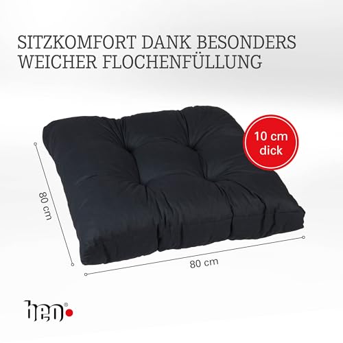 Beo Sitzkissen 80x80 cm wasserabweisend für Lounge Gartenmöbel | Made in EU Lounge-Kissen Anthrazit | Stuhlkissen mit hoher Lichtechtigkeit - UV-Ausbleichschutz | Öko-Tex geprüft schadstofffrei