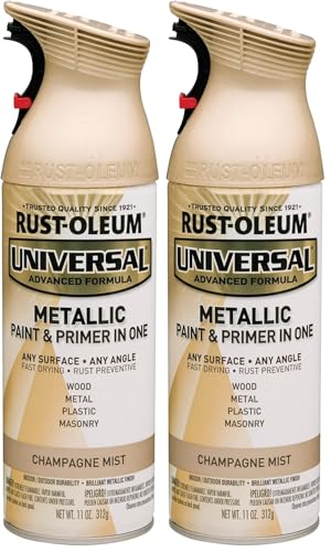 Rust-Oleum 261415 Universal All Surface Metallic Mist Spray Paint, 11 oz, Champagne Mist (Pack of 2)