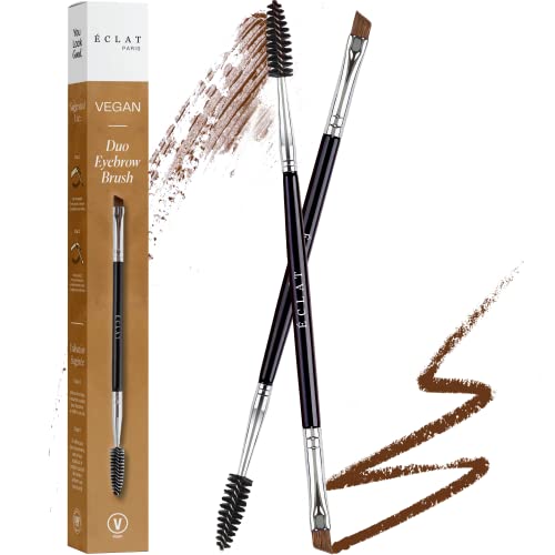 Professional Double Ended Eyebrow Brush and Spoolie - Angled Brush for Precision Application, Shaping and Blending, Eyebrow Spoolie - Premium Synthetic Bristles, Lash Brush, Eye Brow Brush