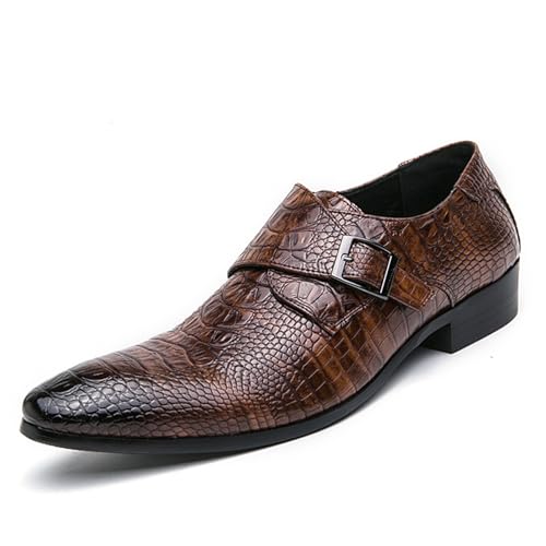 Men's Leather Monk Buckle Pointed-Toe Dress Oxford Shoes, Fashionable Chunky Low Heel Slip-on Low Top Business Formal Loafers for Office Work