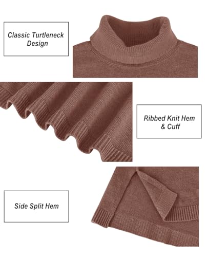 Image of CARCOS Plus Size Sweaters for Women Solid Turtleneck Sweater Long Sleeve Pullover Tops Casual Split Hem Knit Shirts