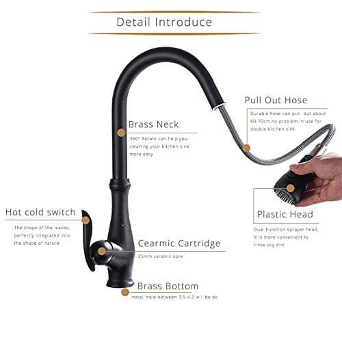 Robinet d'évier de cuisine noir mat avec mitigeur extractible et bec rotatif pour bar