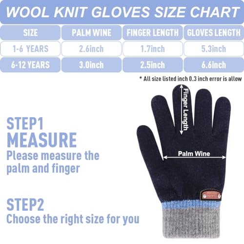Gohi 6 Pairs Of Kids Gloves Boys Winter Gloves Stretchy Full Fingers Knitted Gloves Wool Fleece Lined Mittens,6-12Years thumb #4