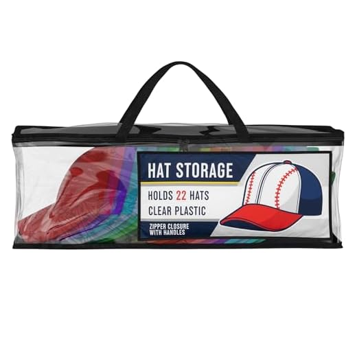 Houseables Baseball Cap Storage Bag, Hat Organizer Case, 23" x 6" x 8", Clear Plastic, Caps Holder, Moisture & Dust Proof, Black Handles, Box w/Zipper Closure, Stores & Racks 22 Hats, Dirt Protection