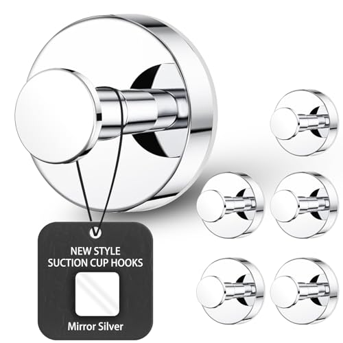 Image of BKV Suction Cup Hooks for Glass Window,Removable Shower Hooks for Inside Shower,Metal Towel Hooks for Bathrooms,6 Pack(Mirror)