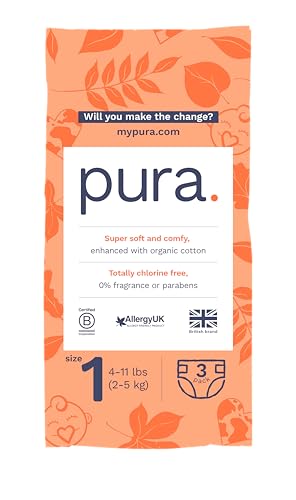 Image of Pura Sensitive Skin Try Me Pack Baby Diapers Trial Pack, Size 1 (4-11 lbs), Totally Chlorine Free, Wetness Indicator, Soft & Gentle, Overnight, Hypoallergenic, Plant-Based 3- Diaper Trial Pack