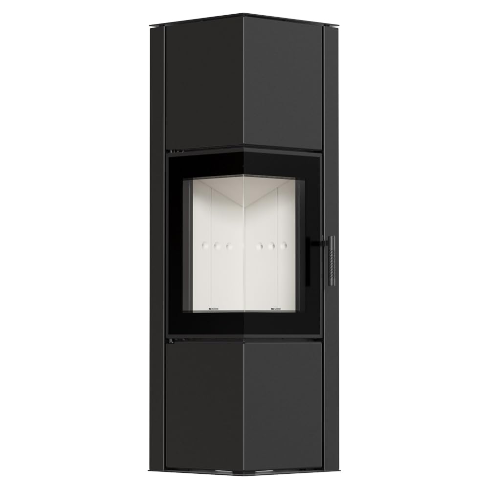 ODYN Kaminofen 8 kW - Freistehender Eckkamin aus Stahl - Holzofen mit 2 Seiten Glas, Kamineinsatz BImSchV 2 & Energieeffizienzklasse A - Skandinavischer Schwedenofen für Wohnzimmer