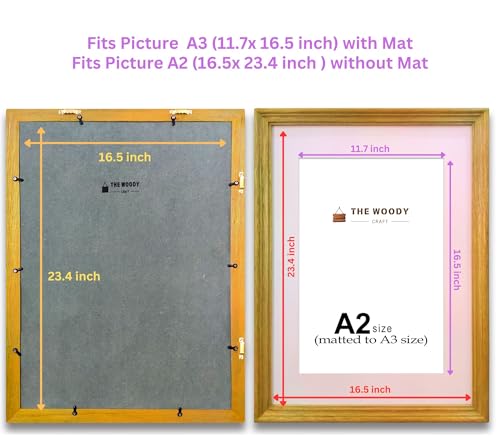 Image of A3 Size Wooden Photo Frame with Mat,Yellow Photo Frame for Wall Decoration, Home Decor for Wall Hanging, Best Wooden Photo Frame for Posters and Photos (A2 Size Matted to A3 Size)