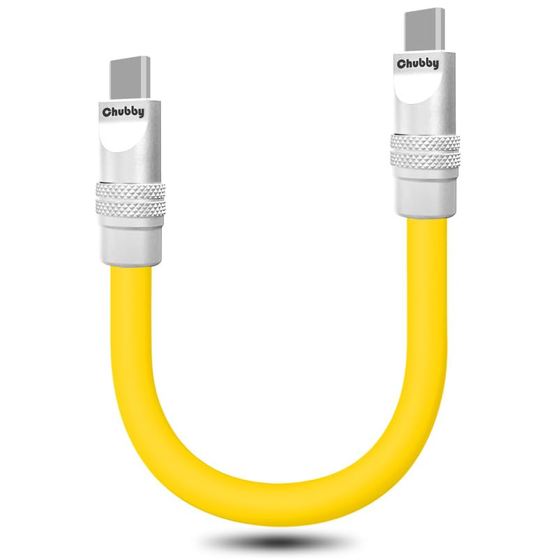 chubbycable Cute Chubby – Power Bank Friendly Cable Durable Fast Charging Cord Short USB C Cable Phones Tablets Ultra-Thick Silicone Charger, Yellow, Type-C to Type-C, 20 inch