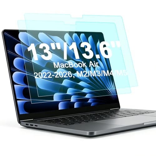 Image of 2-Pack Anti Blue Light Screen Protector for MacBook Air 13.6 /13 Inch (2022-2026, M2 M3 M4 M5 Chip), Matte Anti Glare Filter Eye Protection Shield for Mac 13.6'', Anti-Scratch Protector