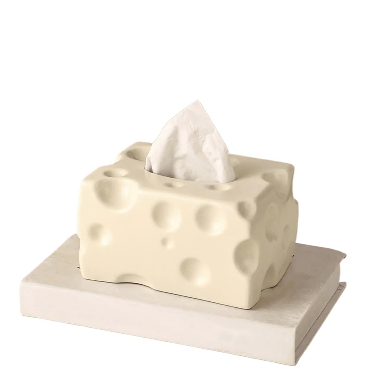 Aimanqi White Creative Cheese Tissue Box Holder Simple Ceramic Dryer Sheet Container Napkin Toilet Paper Organizer Paper Box Towel Dispenser(White)
