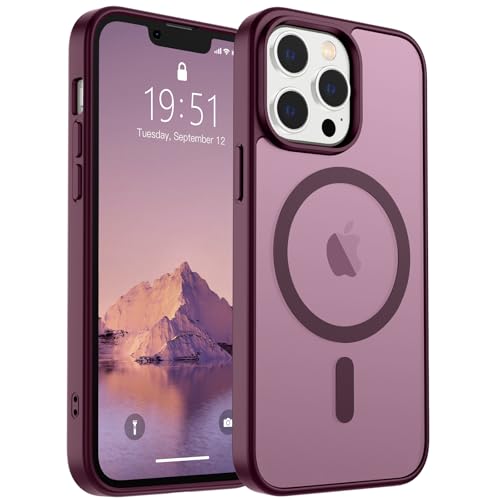 Image of SUPFINE Magnetic for iPhone 13 Pro Case (Compatible with MagSafe) (Military Grade Drop Protection) Slim Translucent Matte Shockproof with Anti-Fingerprint Phone Case,Wine Red