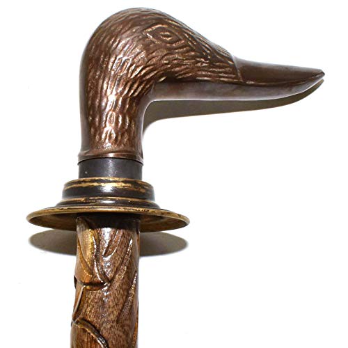 Nautical Gift Decor Mallard Duck Brass Head Handle Wooden Walking Stick Cane.