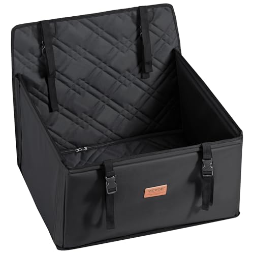 VEVOR Autositz Hunde 605 x 605 x 500 mm, Hundeautositz mit Stützrahmen, Haustierautositz mit ansteckbarer Sicherheitsleine, Baumwollfüllung, Rücksitz für kleine mittele Hunde bis 18 kg, Schwarz