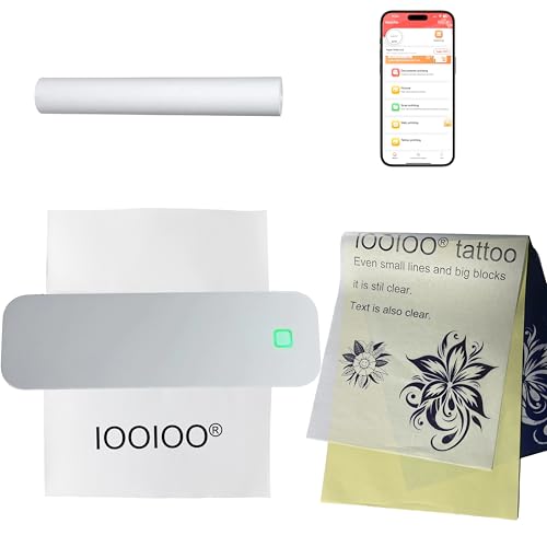 Image of IOOIOO D210 Portable Printer, Wireless Inkless Bluetooth Thermal Printer for Tattoo Stencil Transfer Paper, for 8.5 x 11 Letter, A4 Rolled & Folded Thermal Paper (White, Without Carrying Case)
