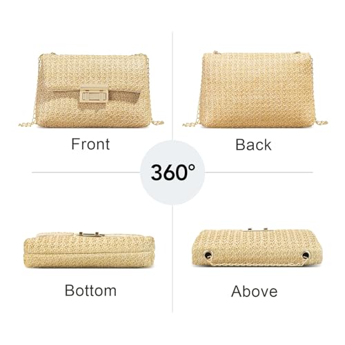Image of Women's Straw Crossbody Bag Beach Handmade Rattan Shoulder Bags Small Straw Clutch Purse for Summer Vacation