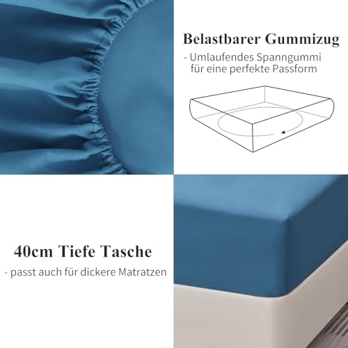 Aisbo Spannbettlaken 160x200cm Bettlaken Boxspringbett - Bett Laken Denim Blau 160x200 aus Premium Mikrofaser… – Ansicht 3