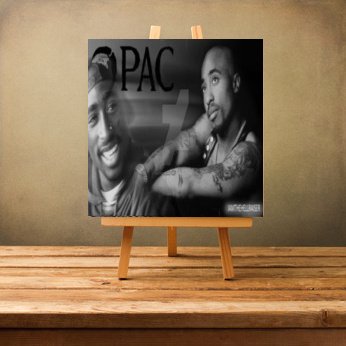 Toile Tupac Shakur encadrée 25x20 cm noir et blanc double image pour décoration rap hip-hop