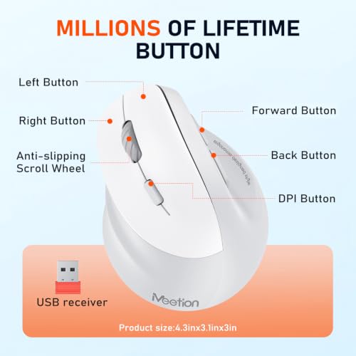 Image of MEETION Left-Handed Wireless Ergonomic Vertical Mouse, Rechargeable - Gray