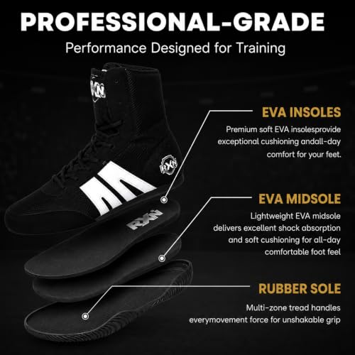 Image of RXN Gold Medal Boxing Shoes for Men | Lightweight High Top Boxing Boots with Anti-Slip Non-Marking Rubber Sole | Breathable Mesh Upper | Training, Sparring & Competition Boxing Shoes