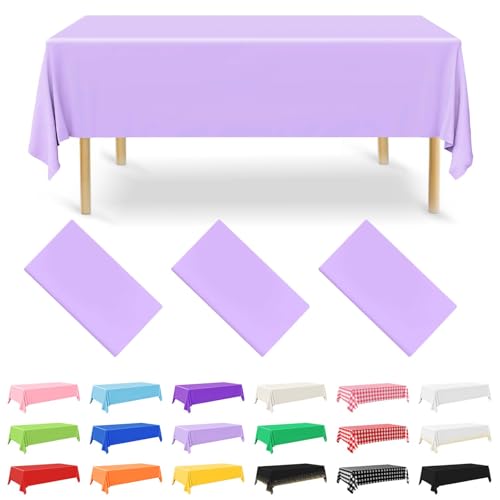 NACHLYNN Pack de 3 manteles de plástico desechables de 137 x 274 cm, color lavanda, rectangulares, para fiestas, compromisos, bodas, bautizos, cumpleaños, decoración