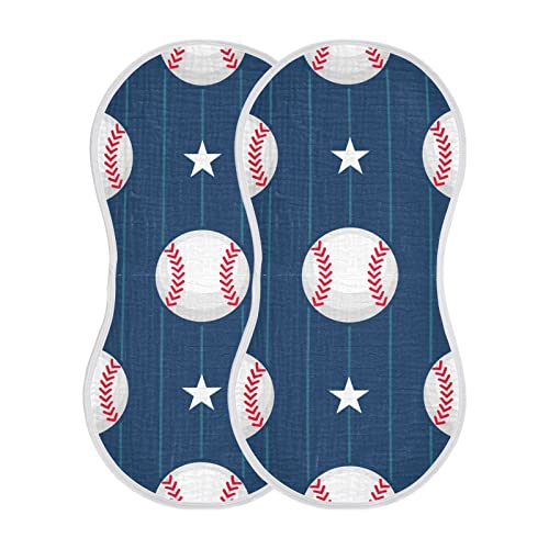 WELLDAY Muslin Baby Burp Cloths Set of 1, Soft Absorbent Baseball Stripe Muslin Washcloths, Bibs, Face Towel for Newborn Boys Girls, 22 x 11 Inch