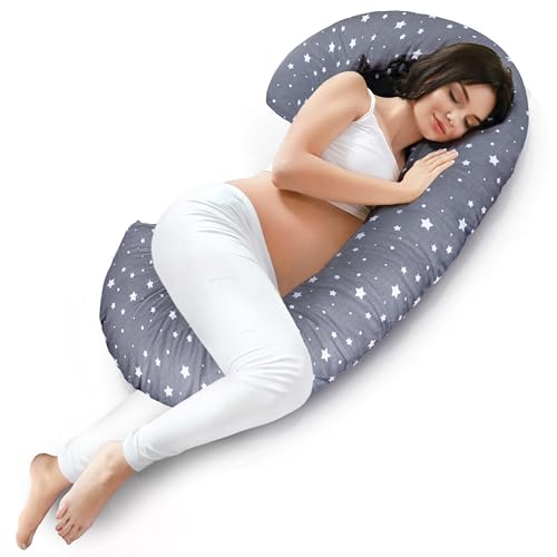 Dreamland Almohada para embarazadas XXL 220 cm – Almohada para dormir de lado en forma de C con funda – Ideal como cojín de lactancia – Reduce las molestias – Accesorios en el set
